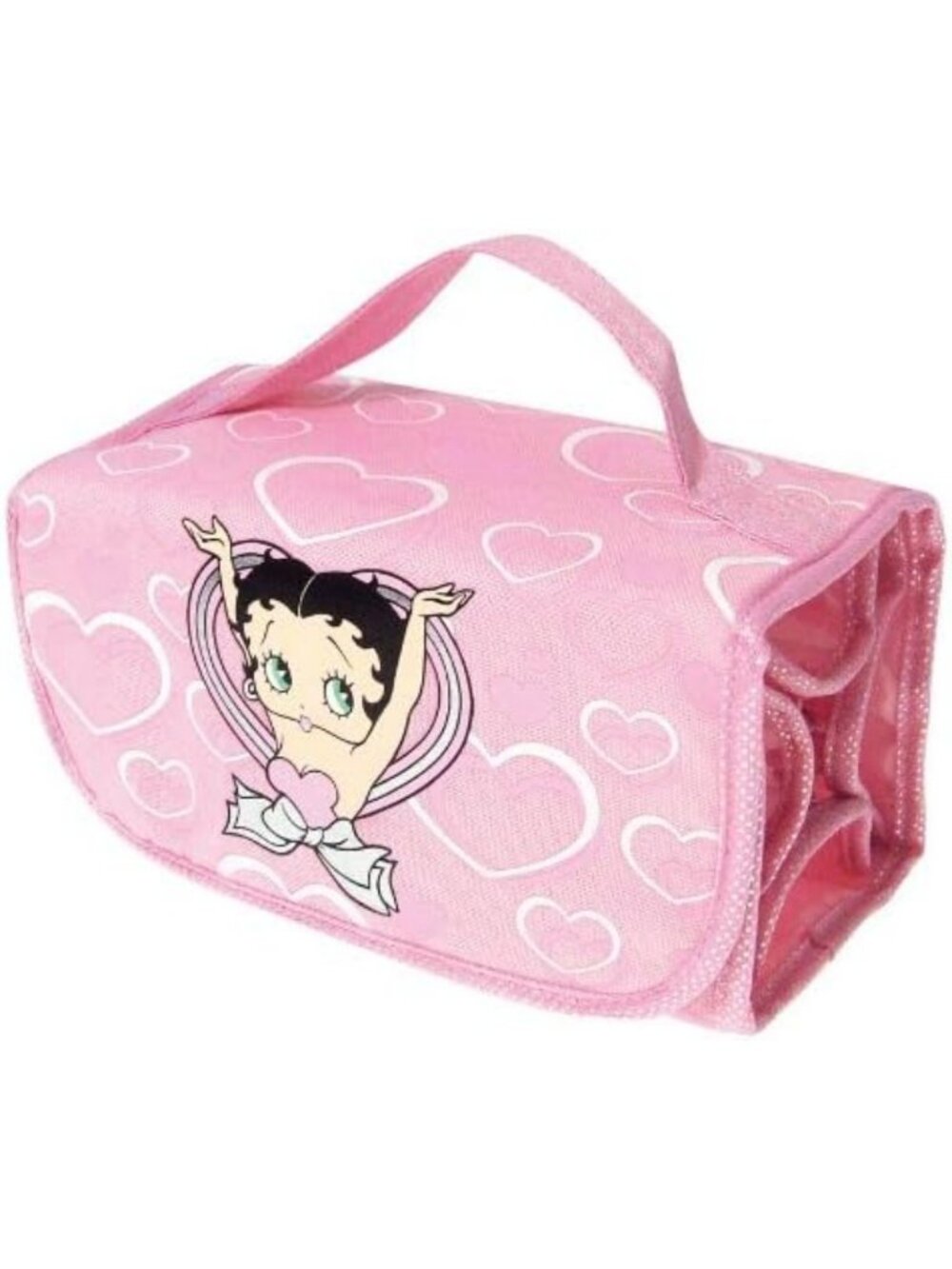 Glittery Pink Foldable Makeup Organizer Bag - Clear Compartments for Cosmetics